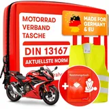 Purahelp KFZ-Verbandtasche Motorrad Verbandskasten - aktuelle Norm 2024 DIN 13167 (StVO konform), (29 St), Inkl. Warnweste & Beatmungstuch - Motorrad Erste Hilfe Set