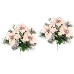 Kunstblumenstrauß I.GE.A. "Bouquet Poinsettia mit Tannenzweigen", rosa (hellrosa), B:33cm H:45cm L:33cm, Polyester, Kunstpflanzen, 2er Set Eukalyptus Baumwolle Adventsdeko Weihnachtsdeko Christstern