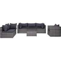 vidaXL Polyrattan Lounge-Set grau inkl. Auflagen 44158