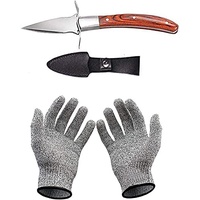 Austernmesser und Schnittschutzhandschuh, Austern-Korkenzieher aus Edelstahl mit Handschuhen, Schutzklasse 5 (L), für Muscheln oder Hartkäse