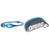 ARENA Kinder Unisex Training Wettkampf Schwimmbrille Spider Junior, Blue-Lightblue-Blue, One Size & Unisex Schwimmbrillen Etui zur Aufbewahrung der Schwimmbrille, Black-White-Royal, One Size