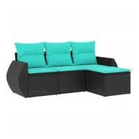 vidaXL Gartensofa-Set mit Kissen, schwarzes Polyrattan