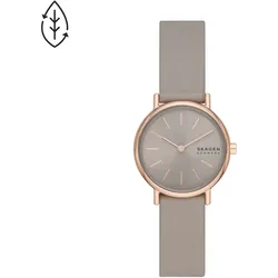 Quarzuhr SKAGEN "SIGNATUR LILLE", grau (taupe), Armbanduhren, Damen, Armbanduhr, Damenuhr, Nachhaltigkeitssiegel, Lederarmband
