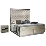 JVmoebel Schlafzimmer-Set, Boxspringbett Bett 2x Nachttisch 3 tlg. Schlafzimmer Set Möbel beige