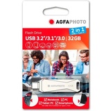 AgfaPhoto USB 3.0 2in1 32GB USB-TypeC (32 GB, USB 3.2), USB Stick, Silber