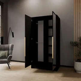 WFL GROUP Drehtürenschrank Mono Lux 102 x 200 x 51 cm Schwarz