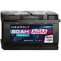 HeyVolt AGM Autobatterie 12V 80Ah 800A/EN Starterbatterie, Start-Stopp & Standheizung geeignet, absolut wartungsfrei