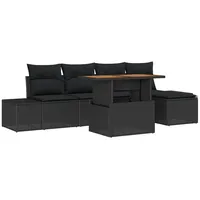 VidaXL 6-tlg. Garten-Essgruppe mit Kissen Schwarz Poly Rattan Akazie