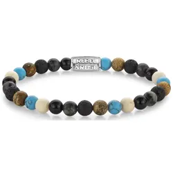 Armband aus 6mm Edelsteinen (Achat, Larvikit, Lavastein, Bild Jaspis, Turqurenit). Edelsteinen mit grauem Edelstahlverschluss - Rebel&Rose Modell: RR-60131-S-L