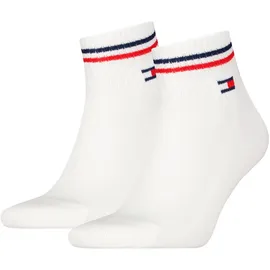 Tommy Hilfiger Unisex Quarter Socken mit Label-Print im 2er-Pack, Weiss, 39-42