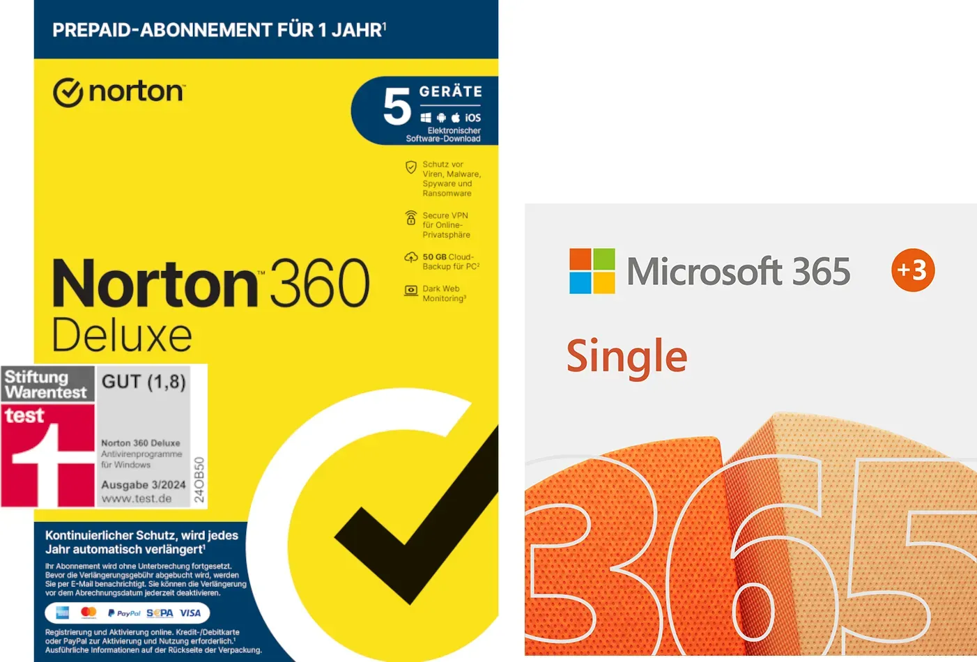 Microsoft 365 Single 1 User + Norton 360 Deluxe 5 User - 1 Jahr + 3 Monate extra