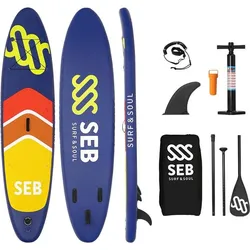 SEB SUP Board aufblasbar – Neonblau 11 feet Komplettset Marineblau – Neongelb One Size