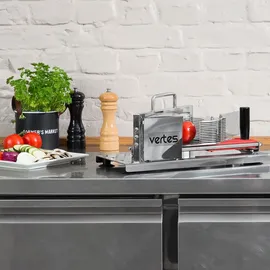 Vertes Tomatenschneider Gastro aus Edelstahl für 4,5mm Scheiben, Professioneller Scheibenschneider, Mozzarellaschneider für die Gastronomie, Gemüseschneider, Obstschneider, 13 Messer