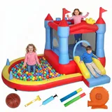 AIYAPLAY Hüpfburg Trampolin mit Gebläse und Rutsche, Planschbecken/Bällebad, (Bouncy Castle, 1-tlg., Aufblasbar Spielcenter), für 3-8 Jahre Kinder für Indoor & Outdoor 342x255x209 cm Blau blau