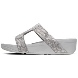 Pantolette FITFLOP "MARLI", Damen, Gr. 40, silber (silberfarben), Textil, Glitzer, modisch, Schuhe, Sommerschuh, Strandschuh, Sandale, Flats mit Glitzer-Details