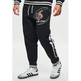 Recovered Sweathose "NFL Bengals Rule The Jungle", Herren, Gr. S, US-Größen, schwarz-weiß (schwarz, weiß), 100% Baumwolle, bedruckt, lang, Hosen Sweathose, mit gestreiften Bünchen