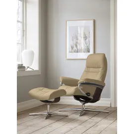 Stressless Relaxsessel STRESSLESS "Sunrise", beige (sand paloma), B:92cm H:105cm T:80cm, Leder PALOMA: PALOMA ist ein durchgefärbtes Semianilin-Möbelleder mit natürlicher Narbung., Sessel, Relaxsessel, mit Hocker, mit Cross Base, Größe S, M & L, Holzakzent Braun
