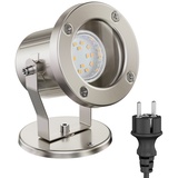 ledscom.de Außen-Strahler Fluter MIBU für außen, Edelstahl, chrom matt, inkl. LED GU10 Lampe (warmweiß, 2,339W, 227lm, 110°)