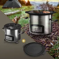 Campingofen Raketenofen BBQ Holzofen Ofen Campingkocher Grillplatte Kocher