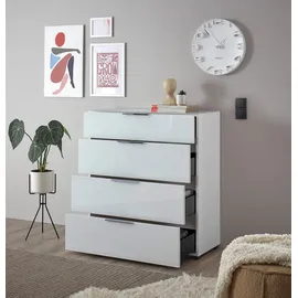 HBZ Kommode »Santorin Mehrzweckschrank mit Schubkästen, BxHxT 90x99x40 cm«, (1 St.), Mit 4 Schubkästen mit Softclose, Glasfront und Glasoberboden, weiß