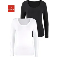 VIVANCE Langarmshirt VIVANCE "aus elastischer Baumwoll-Qualität", Damen, Gr. 36/38, schwarz-weiß (schwarz, weiß), Single Jersey, Obermaterial: 95% Baumwolle, 5% Elasthan, unifarben, Basic, bequem normal, tiefer Rundhals, Shirts Langarmshirt