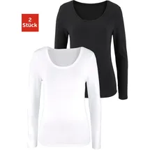 VIVANCE Langarmshirt VIVANCE "aus elastischer Baumwoll-Qualität", Damen, Gr. 36/38, schwarz-weiß (schwarz, weiß), Single Jersey, Obermaterial: 95% Baumwolle, 5% Elasthan, unifarben, Basic, bequem normal, tiefer Rundhals, Shirts Langarmshirt