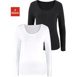 VIVANCE Langarmshirt VIVANCE "aus elastischer Baumwoll-Qualität", Damen, Gr. 36/38, schwarz-weiß (schwarz, weiß), Single Jersey, Obermaterial: 95% Baumwolle, 5% Elasthan, unifarben, Basic, bequem normal, tiefer Rundhals, Shirts Langarmshirt