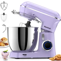Honinst Küchenmaschine Knetmaschine, 10 P Stufen Teigknetmaschine, 1400W Teigmaschine, Rührmaschine mit 6.5L EdelstahlschüSsel, Schneebesen, Knethaken, Rührbesen & Spritzschutz zum Backen, Lila