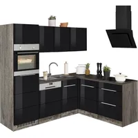 kochstation Winkelküche L-Form 230 x 170 cm schwarz