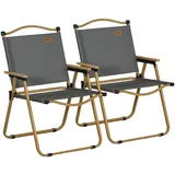 Campingstühle, 2 X Strandstuhl, Faltbar, Stahl, Holzoptik, Dunkelgrau