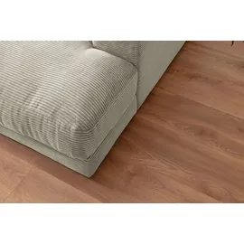 KAWOLA Big Sofa XL MADELINE mit Holztablett natur für Armlehne Cord steingrau