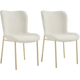 Tectake tectake® Polsterstuhl, Tessa 2er SetBouclé weiß/Gold