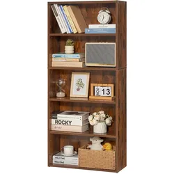 VEVOR schmales Bücherregal Aufbewahrung Regalsystem Verstellbar Braun 5 Ebenen