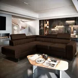 masseno Ecksofa NOLA L-S mit Schlaffunktion L-Form, Sofa mit Bettkasten, Wohnzimmersofa, Couch, Soffa, Bettsofa, Couchgarnitur- Braun, Monolith 29