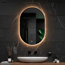 Badezimmerspiegel - 90x60cm - Schwarzer Rahmen - Oval