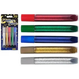 IDENA Glitter Glue 15 Tuben 5 Farben