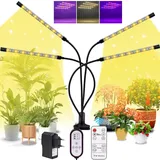 OHFAMO Pflanzenlampe LED, 4 Köpfe Vollspektrum Pflanzenlicht für Zimmerpflanzen, 40 LED Pflanzenleuchte Wachsen licht mit Zeitschaltuhr 3/9/12H, 3 Lichtmodi & 10 Helligkeitsstufen für Gartenarbeit