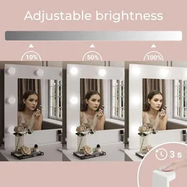 lookway SCHMINKTISCH BLANCO GLAMOUR mit Spiegel und Beleuchtung Weiß Hochglanz PUSH OPEN
