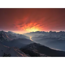 Fototapete PAPERMOON "ALPEN-SEE im Gebirge", bunt, B:5,00m L:2,80m, Vlies, Tapeten