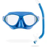 Cressi Moon Schwimmbrille Kinder 7 bis 15 Jahre - Taucherbrille - Bruchsichere Gläser, Sicherer Sitz & Verstellbare Schnallen - Taucherbrille Kinder - Tauchmasken - Hellblau/Lime - Combo Set