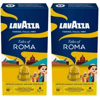 Lavazza Tales of Roma, Intensives Espresso-Erlebnis mit Noten von Haselnuss und dunkler Schokolade, 10 Kapseln, Nespresso kompatibel (Packung mit 2)