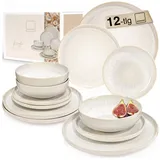 sänger Tafelservice Korfu Geschirrset (12-tlg), 4 Personen, Steingut, Tafelservice, Creme Farben, Handmade Premium Collection beige