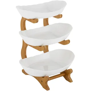 Fyssnn Obst Etagere 3 Stöckig Obstschale mit Bambusholzständer 3-Tier Servierschalen mit Ständer Geeignet zum Ablegen von Obst Süßigkeiten Desserts usw (Weiß)