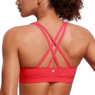 CRZ YOGA Damen Ohne Bügel Sport BH Gekreuzt Rücken Spaghetti Top Abnehmbare Pads Yoga Croptop Purpur XL - XL