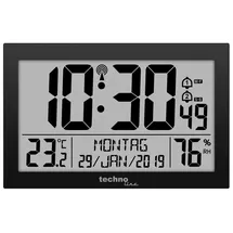 Technoline Funkwanduhr WS8016 (Digitales Display, Batteriebetrieben, Schwarz)