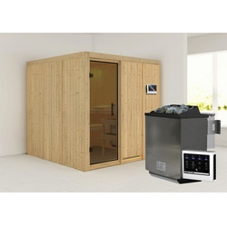 KARIBU Sauna »Valga«, inkl. 9 kW Bio-Kombi-Saunaofen mit externer Steuerung, für 3 Personen - beige