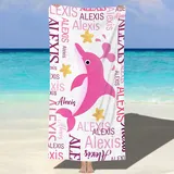MJARTORIA Personalisiert Strandtuch Microfaser Badetuch mit Namen Kinder Damen, Beach Towel Handtuch Badetuch Stranddecke Schnelltrocknend für Reise Schwimmen Sauna Yoga Fitness 76x152cm Mikrofaser
