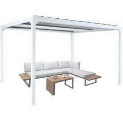 Alu Pergola MCW-L41, Lamellen-Pavillon Terrassenüberdachung, stabiles 8cm-Metall-Gestell 3x3,7m ~ weiß