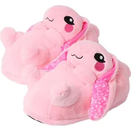 corimori Süße Plüsch Hausschuhe (10+ Designs) Hase „Bonnie“ Slipper Einheitsgröße 34-44 Uni Pantoffeln Rosa