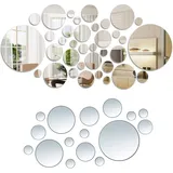 Bessy shop Runde Spiegelfliesen Selbstklebend,32 Stück Spiegelfliesen Wandaufkleber Acrylspiegel Kunststoff Spiegel Kreis Spiegel Einstellung Wand Aufkleber Aufkleber Dekoration mit 6 verschiedenen Größen